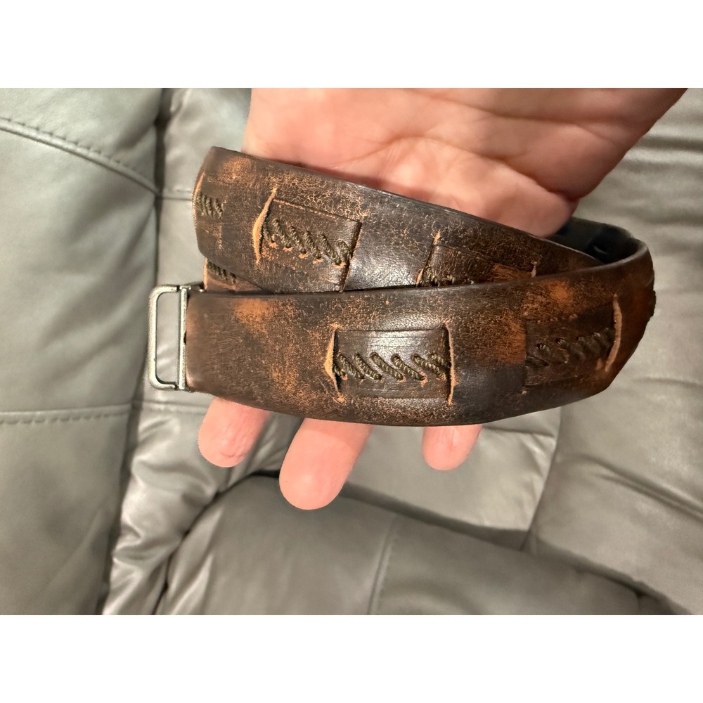 Italian Leather Belt Mens Size 38 Distressed Brown‎ Buckle Casual Dress - Picture 2 of 6